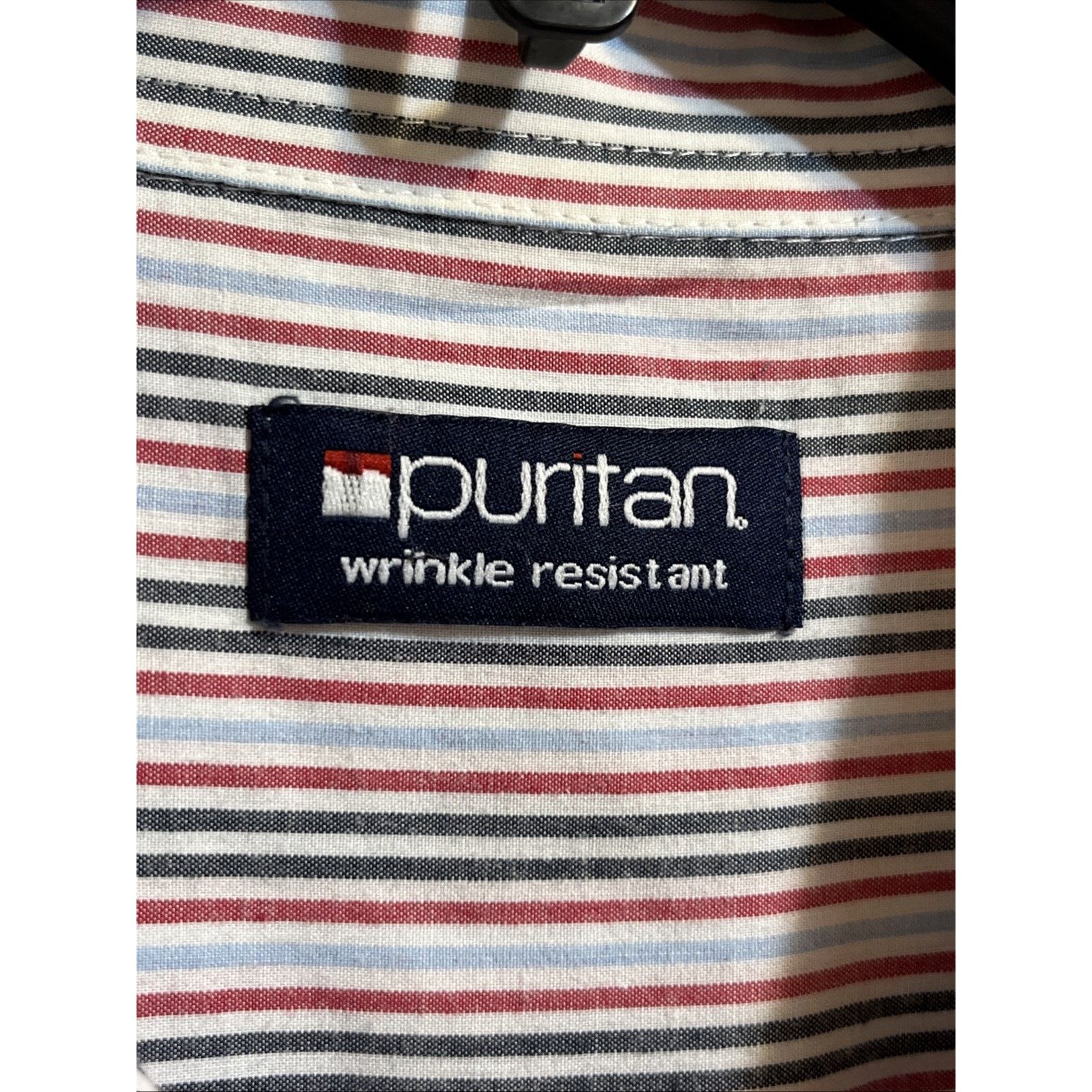 Puritan Puritan VTG men’s L White Red Blue Striped Cotton Poly shirt Size US L / EU 52-54 / 3 - 2 Thumbnail