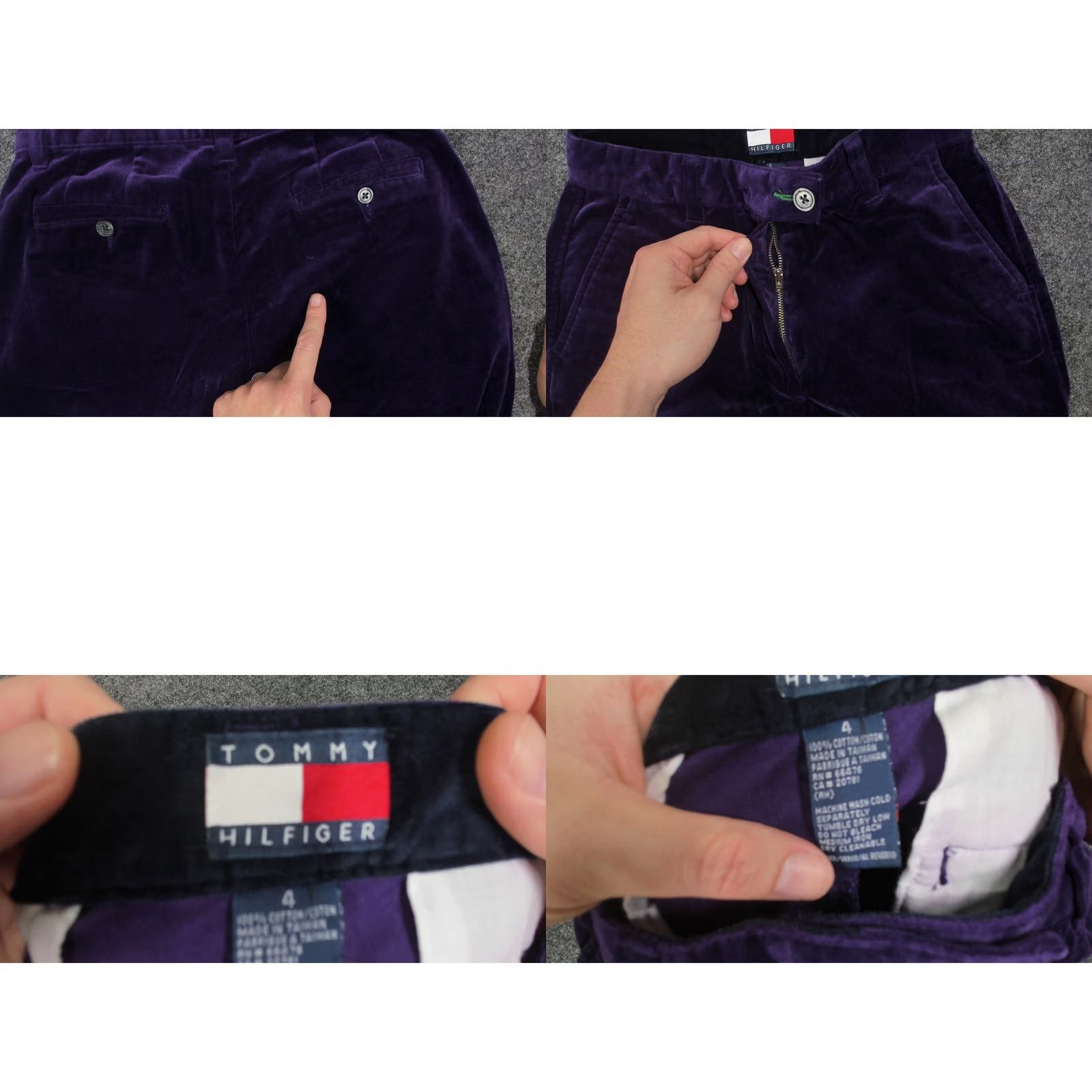 Tommy Hilfiger VINTAGE Tommy Hilfiger Purple Velvet High Waist Wide-Leg Pants Womens 4 Size 27" / US 4 / IT 40 - 8 Thumbnail