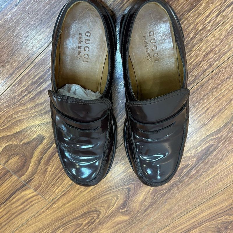 Gucci Gucci Brown Leather Casual Loafers for Men -2508 Size US 8.5 / EU 41-42 - 2 Thumbnail