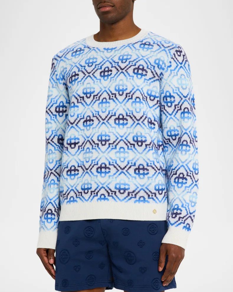 Casablanca o1h1sh10526 Space Dye Monogram Sweater in Blue/White Size US M / EU 48-50 / 2 - 4 Thumbnail