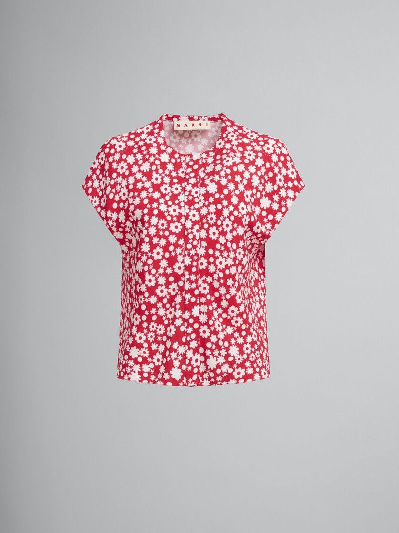 Marni o1w1db10426 Pop Fields Print Shirt in Red/White Size L / US 10 / IT 46 - 1 Thumbnail