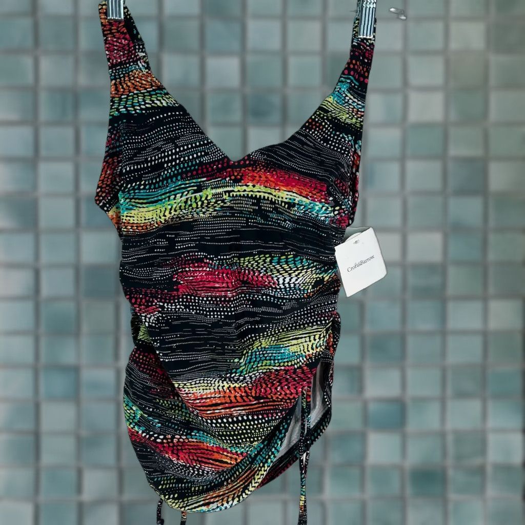 Croft & Barrow Croft & Barrow Womens Tankini Top Black Printed Padded Side Drawstring Size 6 D Size M / US 6-8 / IT 42-44 - 1 Thumbnail