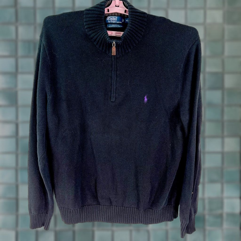 Polo Ralph Lauren Polo Ralph Lauren Mens Black Cotton Mock Neck 1/4 Zip Pullover Sweater XL Casual Size US XL / EU 56 / 4 - 1 Thumbnail