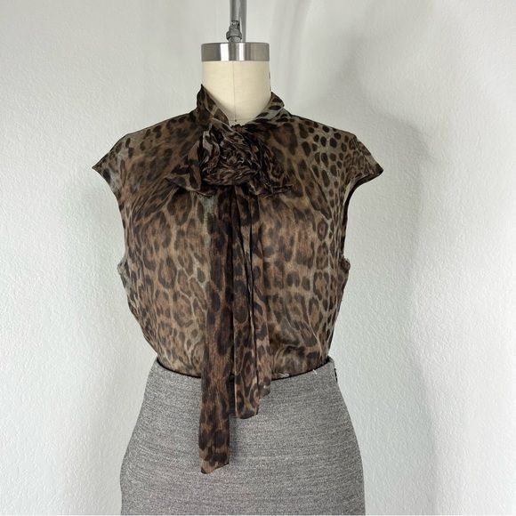 Vintage Tuleh Leopard Sheer Tie Blouse Sample SS 15 Size M / US 6-8 / IT 42-44 - 1 Thumbnail