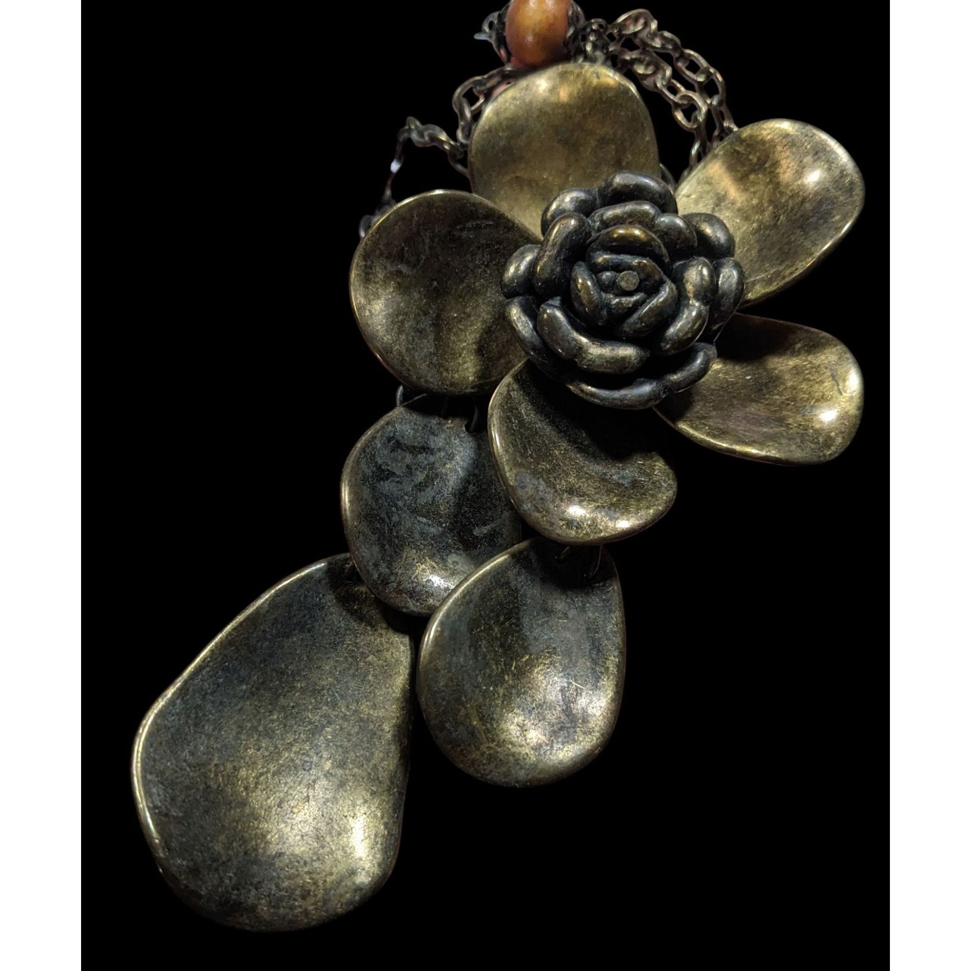 Other Vintage Large Bronze Flower Pendant Necklace With Chain & Wo Size ONE SIZE - 3 Thumbnail