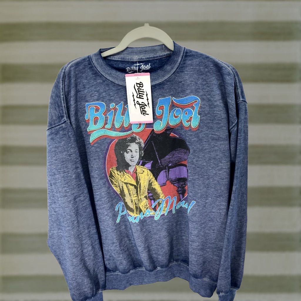 Vintage Billy Joel Sweatshirt Women Sz Small Blue Graphic Print Long Sleeve Pullover NWT S Crew Neck Pullover Graphic Print Activewear Mens Womens Girls Boys Size S / US 4 / IT 40 - 1 Thumbnail