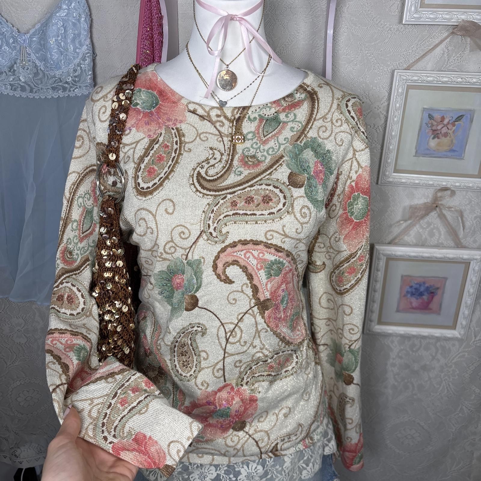 Other vintage sequin beaded floral sweater Size L / US 10 / IT 46 - 2 Thumbnail