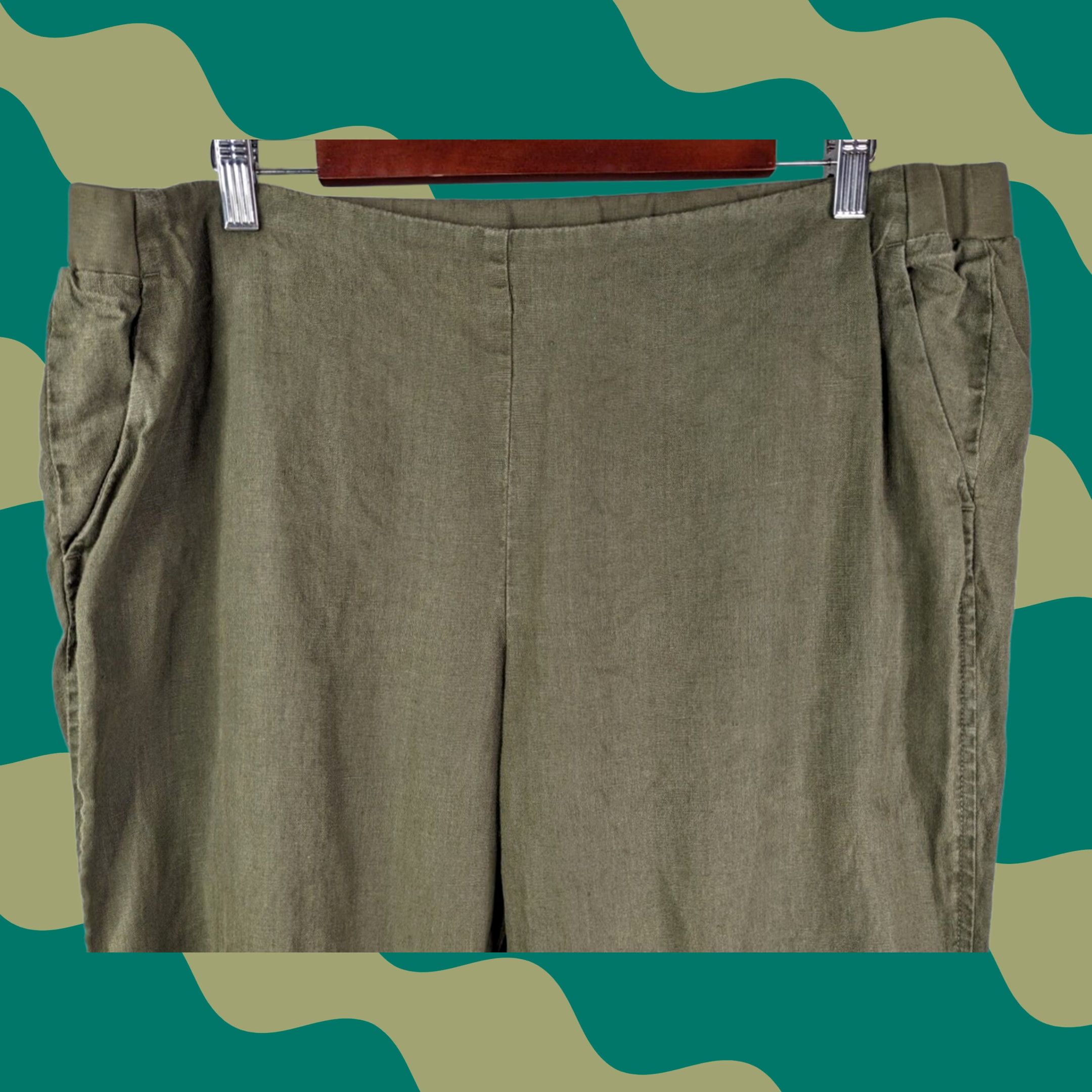 J. Jill VINTAGE J Jill Love Linen Pants Women's XL Olive Green Cropped Pull On Pockets Lagenlook - Mens, Womens Size 40" / US 18 - 1 Thumbnail