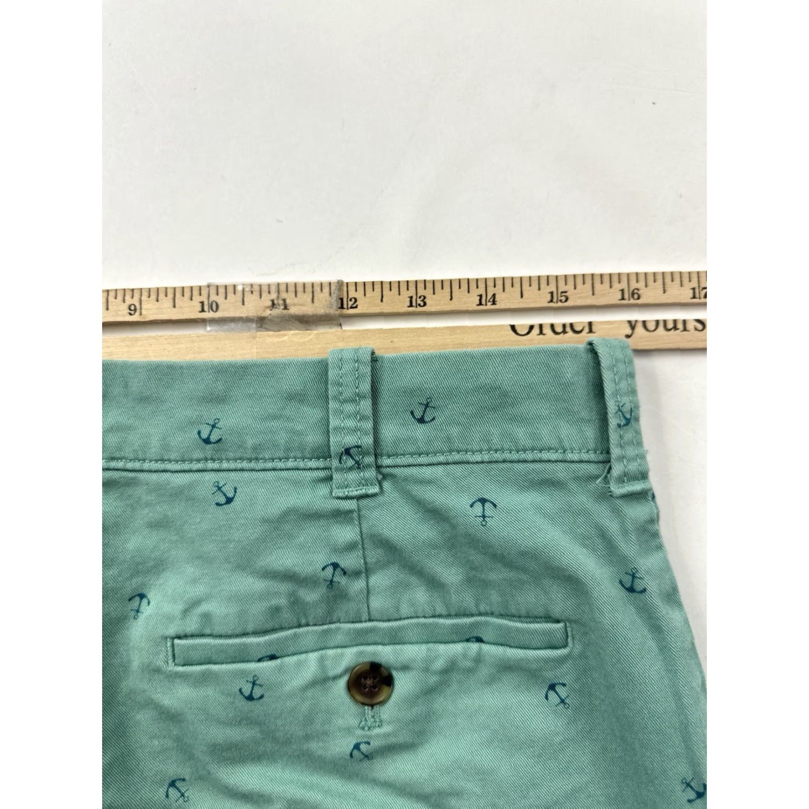 J.Crew J.Crew Shorts Men’s 31 Green Anchor Print Cotton Chino Short Casual, Travel, Regular Fit, Pockets, Canvas, Green, 31, Men Size US 31 - 6 Thumbnail