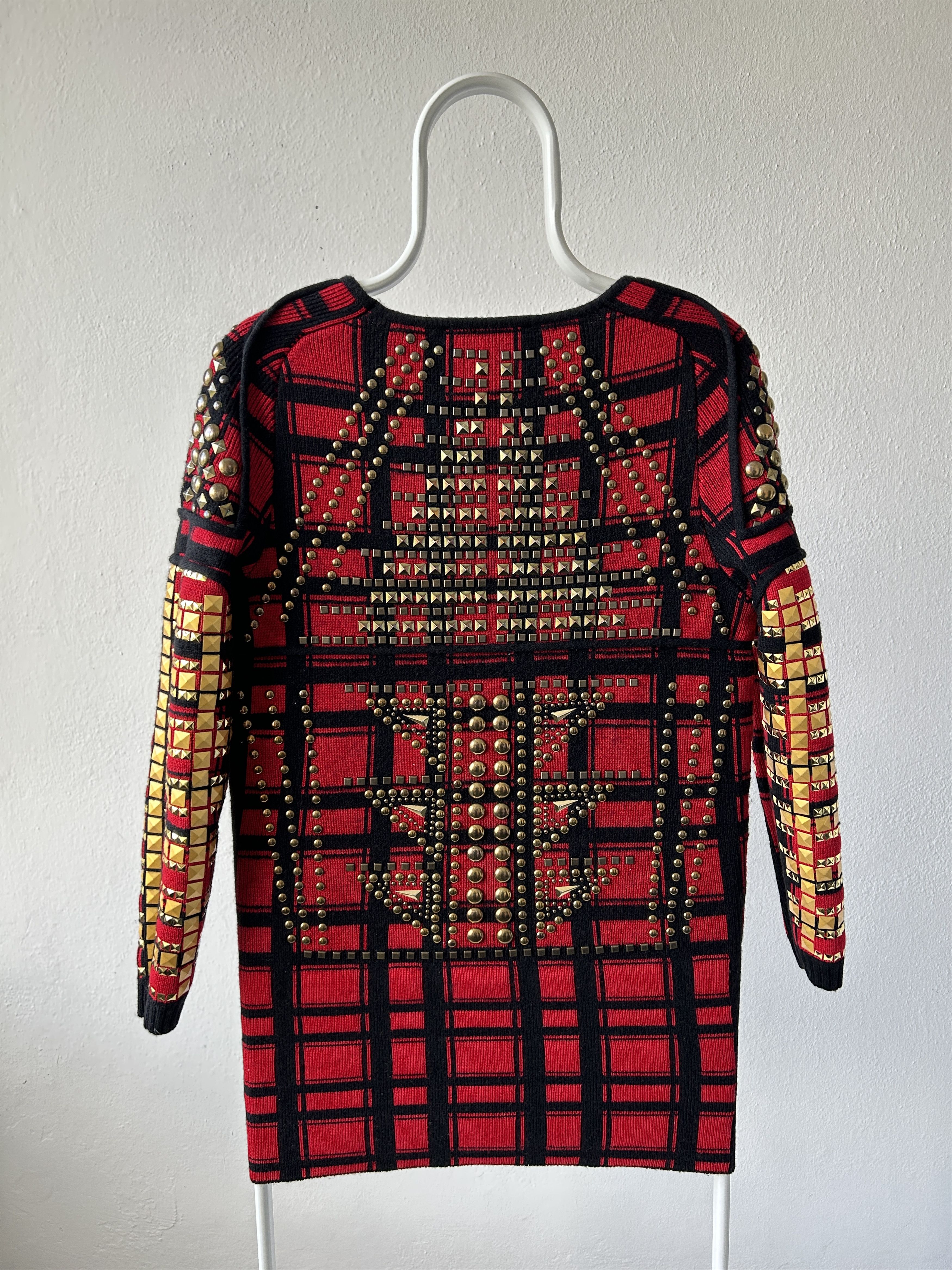 AW14 runway Philipp Plein studded check wool knit mini dress