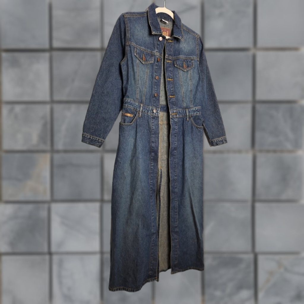 L.E.I. VINTAGE L.E.I. Denim Trench Coat Cardigan Jacket Western Country Medium Cotton Coat Women M Blue Size M / US 6-8 / IT 42-44 - 1 Thumbnail