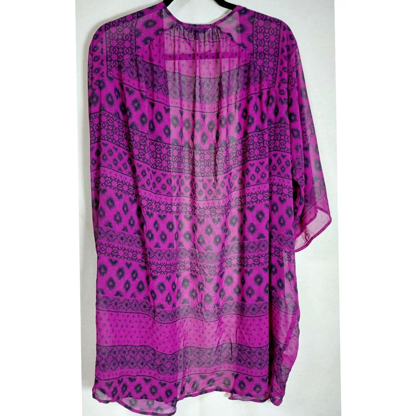 Express Express Kimono Cardigan Purple Geometric 3/4 Sleeve Size M Sheer Size M / US 6-8 / IT 42-44 - 2 Thumbnail