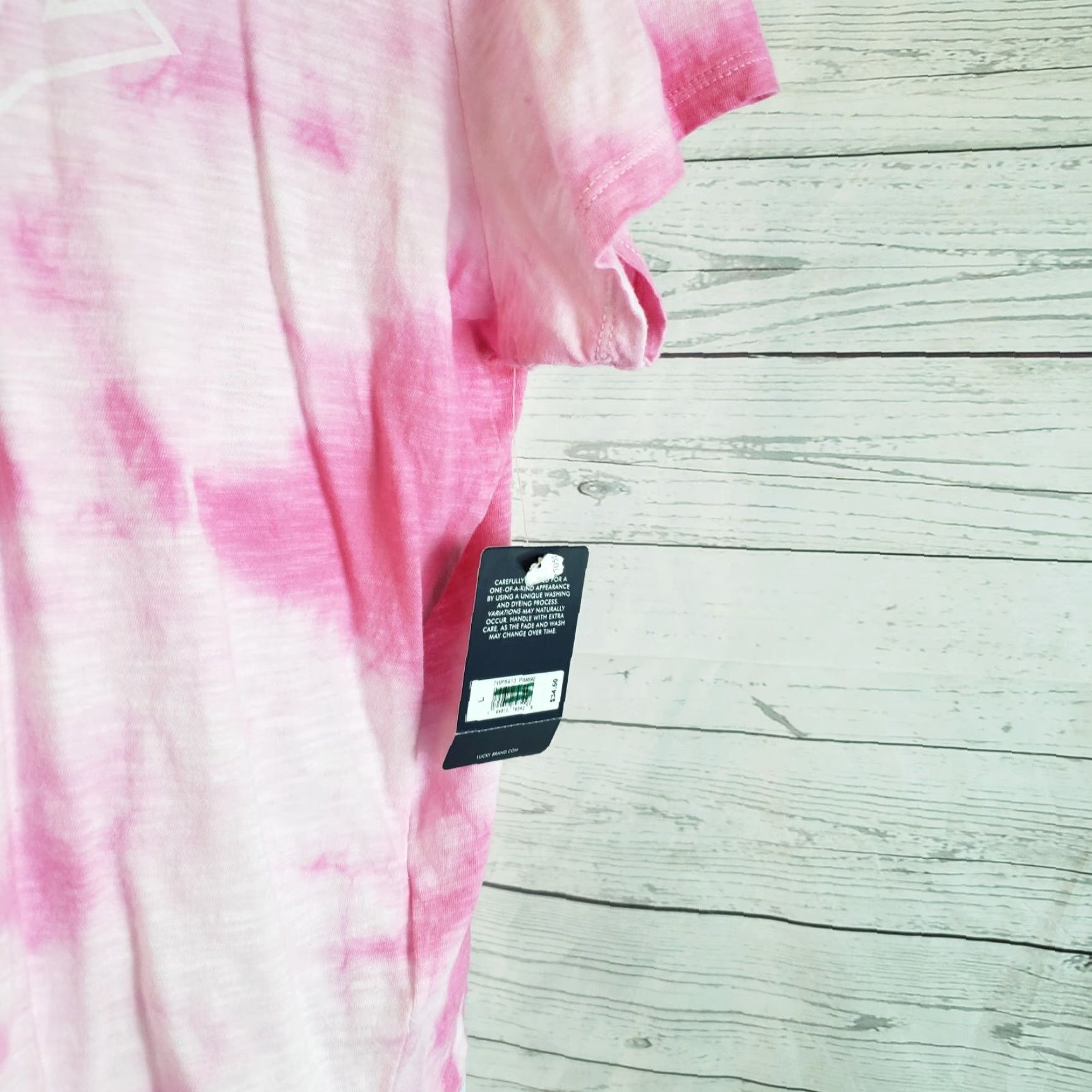Lucky Brand Lucky Brand Womens Tee Shirt Sz Large Pink Tie Dye Short Sleeve Cotton Size 36" / US 14 / IT 50 - 3 Thumbnail