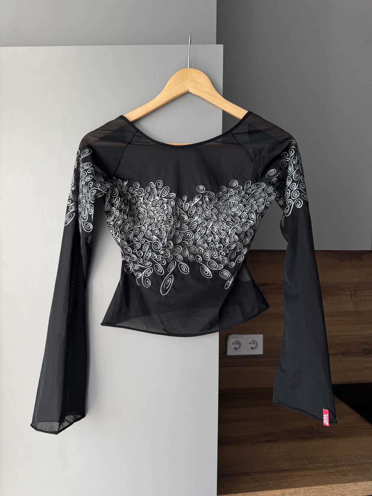 Rare Miss Sixty Luxury Sheer Graphic Print Black Long Sleeve