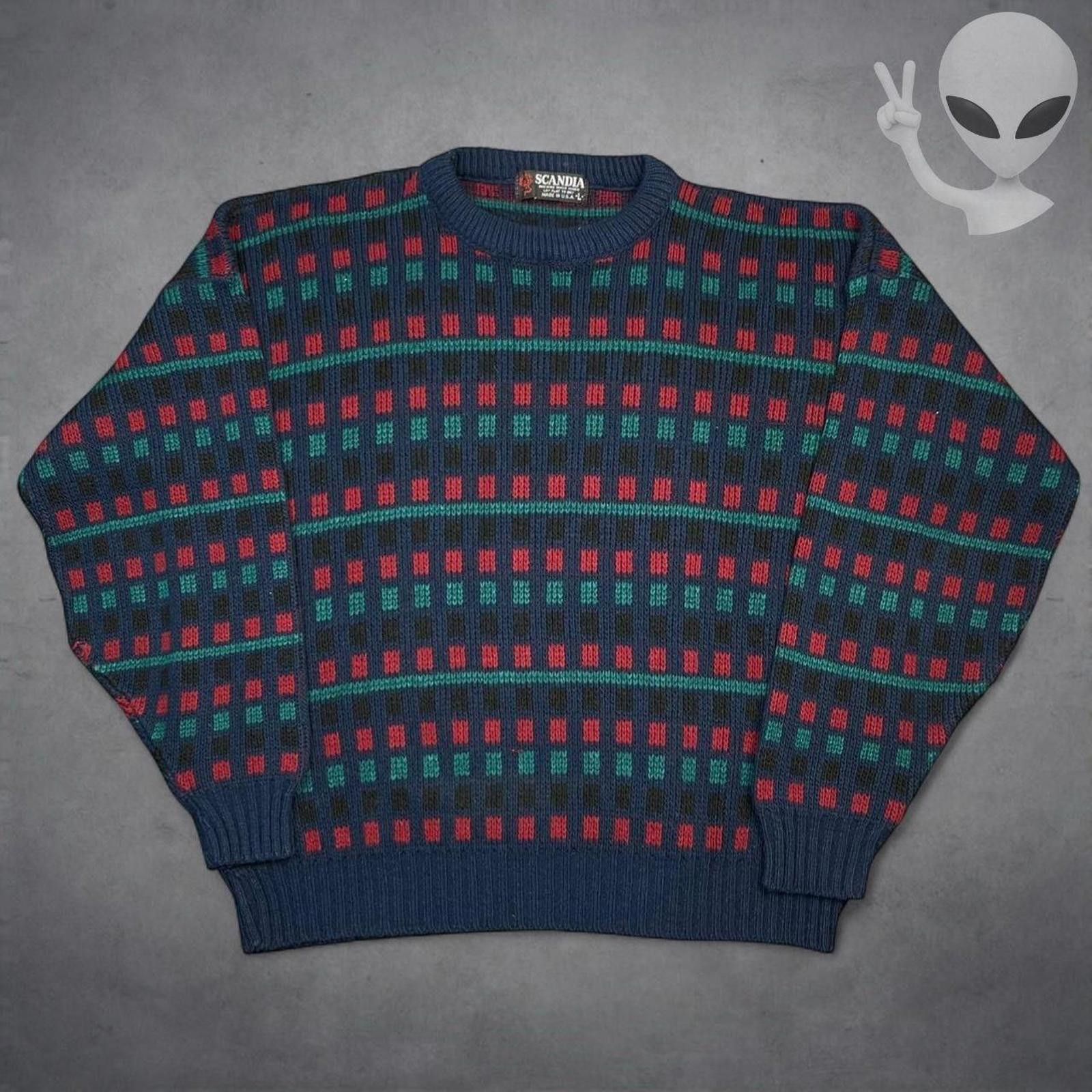Other Scandia Sweater Mens Large Made in USA Geometric 90s Knit Size US L / EU 52-54 / 3 - 1 Thumbnail