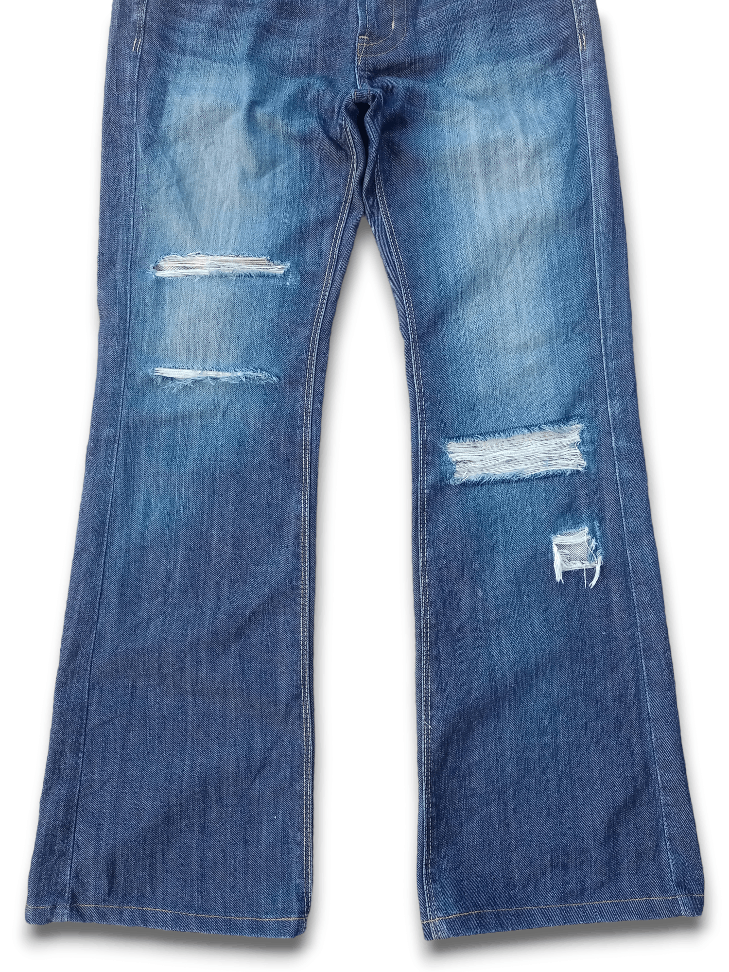 Japanese Brand Vintage Japanese Brand Blue Wash Distressed Flare Jeans Size US 28 / EU 44 - 7 Thumbnail