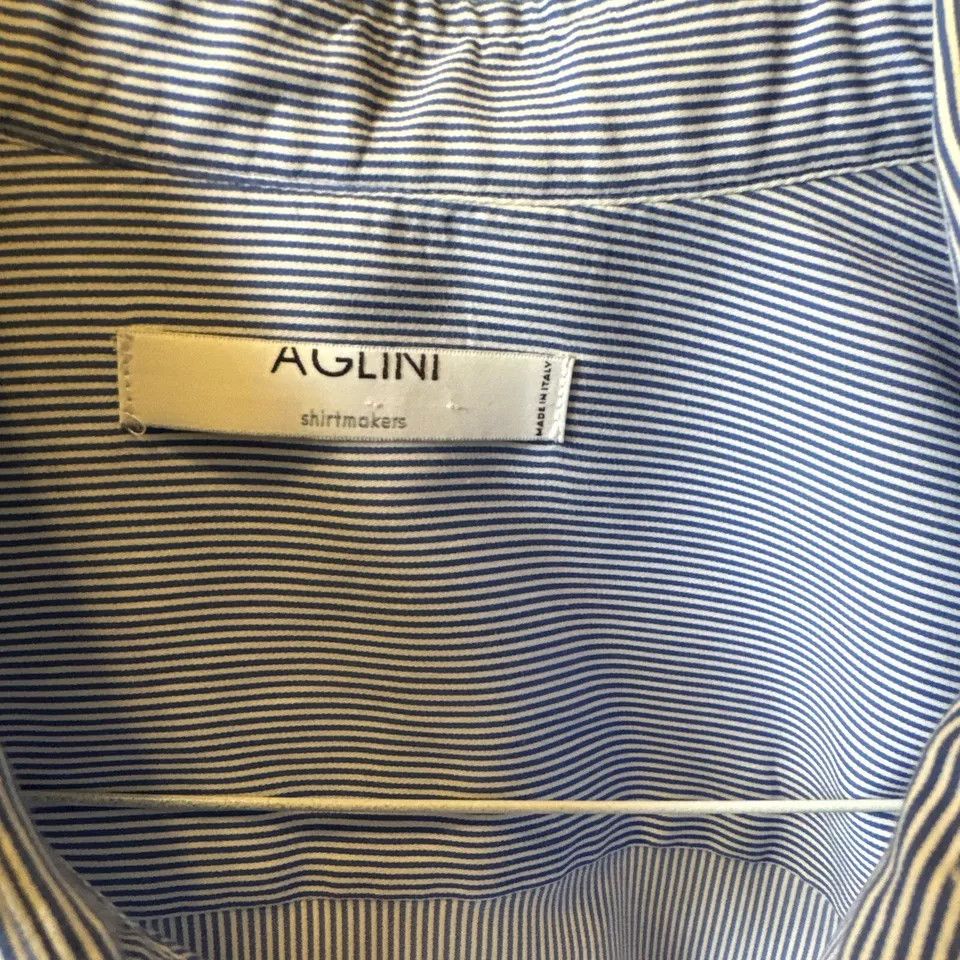 AGLINI Aglini fine 100% cotton shirt. Light blue pinstripe size 42 Size US M / EU 48-50 / 2 - 3 Thumbnail