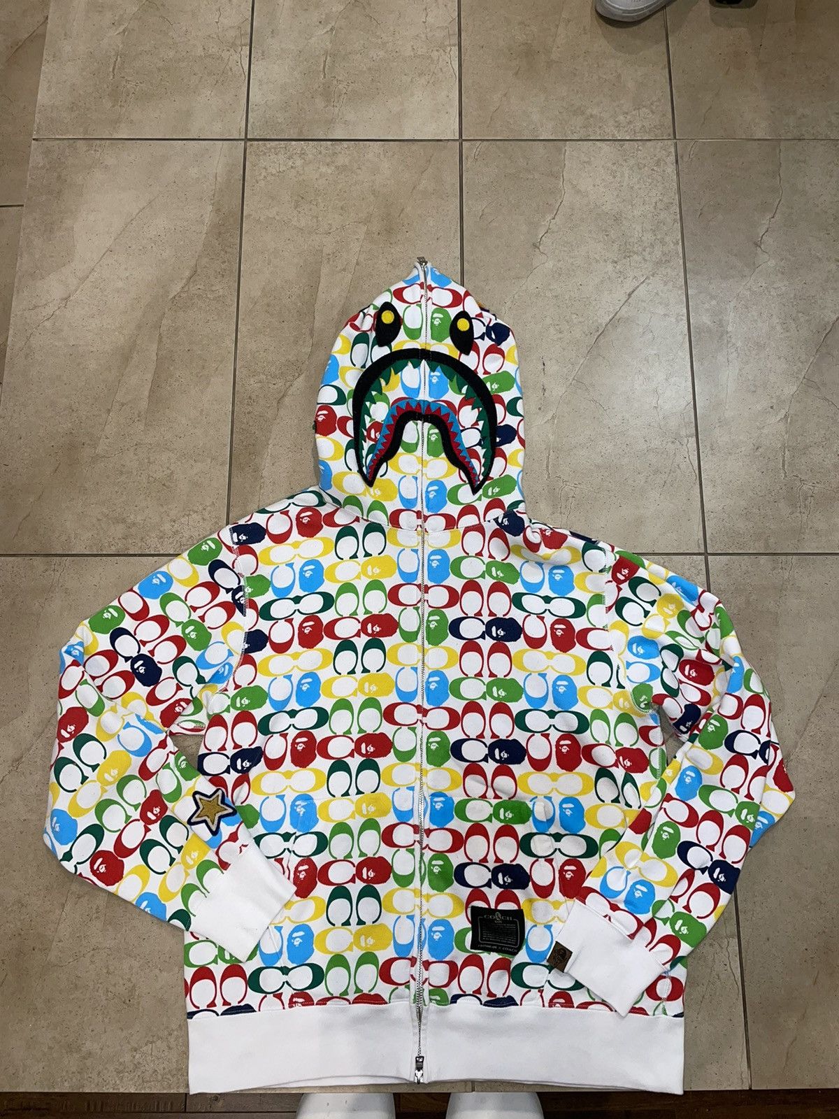 Image of Bape x Coach Shark Full Zip Hoodie, Men's (Size XL)