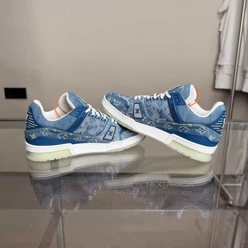 Louis Vuitton Louis Vuitton Trainer White and Blue Denim shoes Size US 7 / EU 40 - 5 Thumbnail
