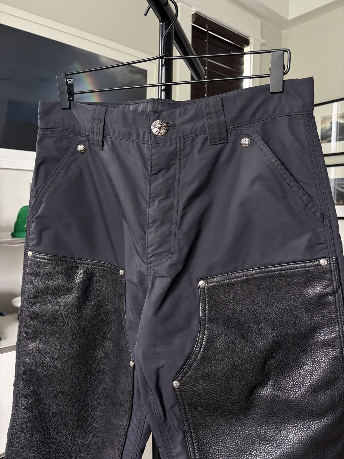 Chrome Hearts CHROME HEARTS | LEATHER CROSS PATCH NYLON CARPENTER PANTS Size US 31 - 6 Thumbnail