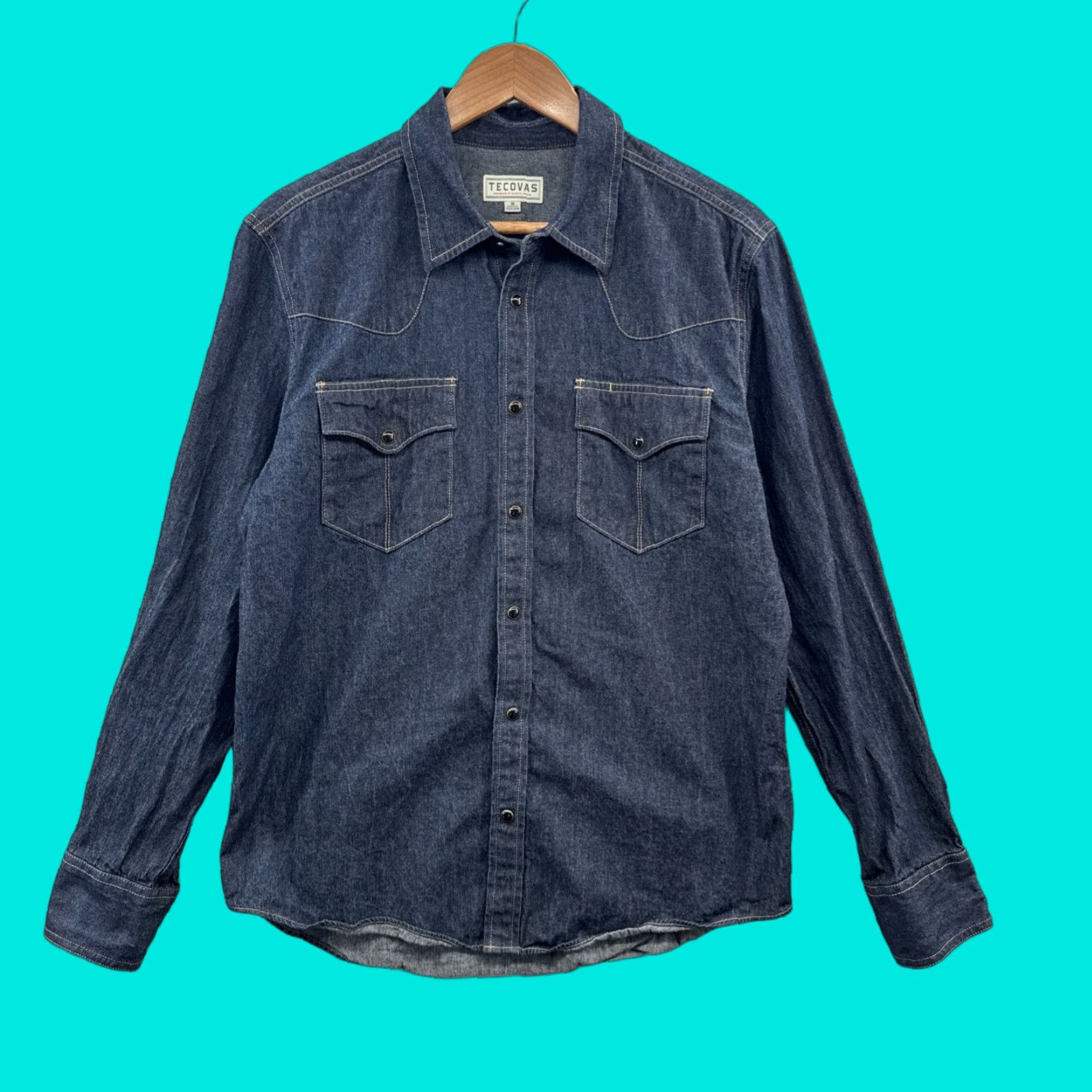 VINTAGE Tecovas Denim Pearl Snap Shirt Men's Medium Long Sleeve