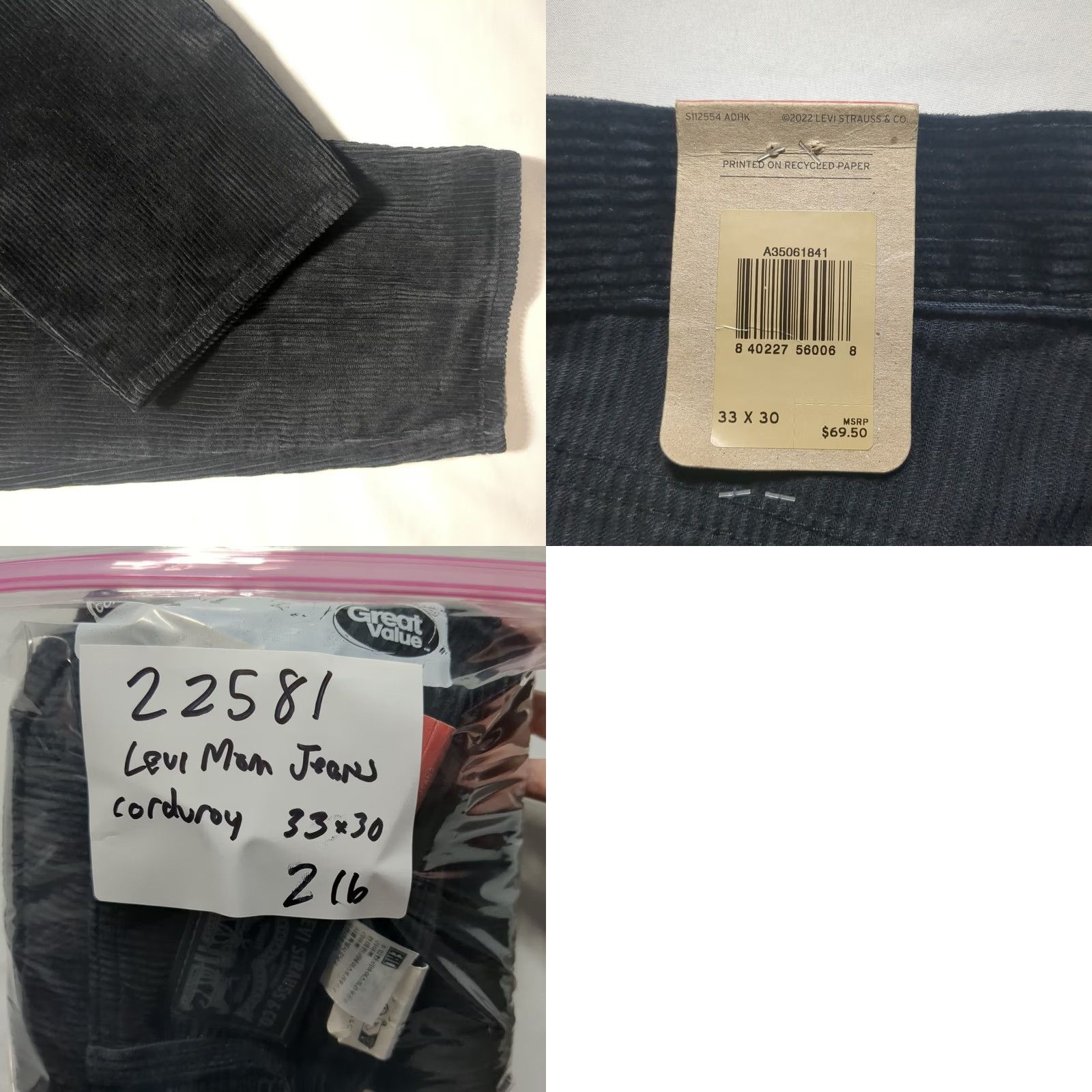 Levi's Levi's High-Waisted Mom Jeans Black Corduroy 33x30 Women 5-Pocket Vintage Style NWT Fall Winter Size 24" / US 00 / IT 34 - 9 Thumbnail