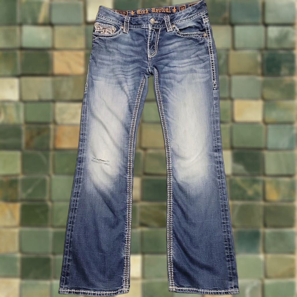Denime VINTAGE Rock & Roll Cowboy Jeans Womens 30 Blue Denim Jacklyn Bootcut Faded Thick Stitch Size 30" / US 8 / IT 44 - 1 Thumbnail
