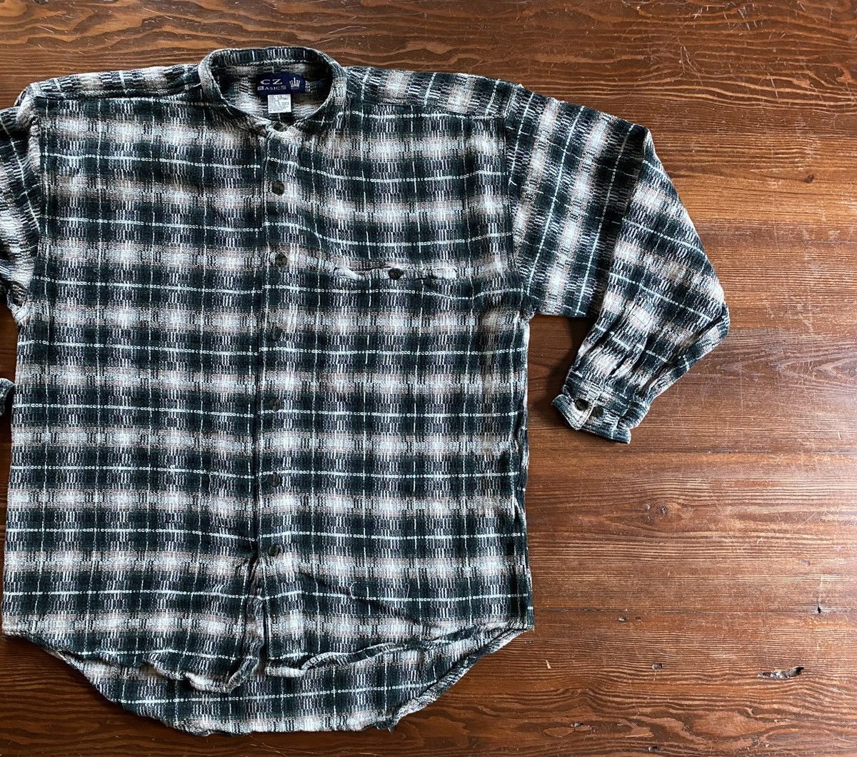 Vintage Vintage 90’s CZ Basics Standing Collar Woven Plaid Button Up Size US L / EU 52-54 / 3 - 1 Thumbnail