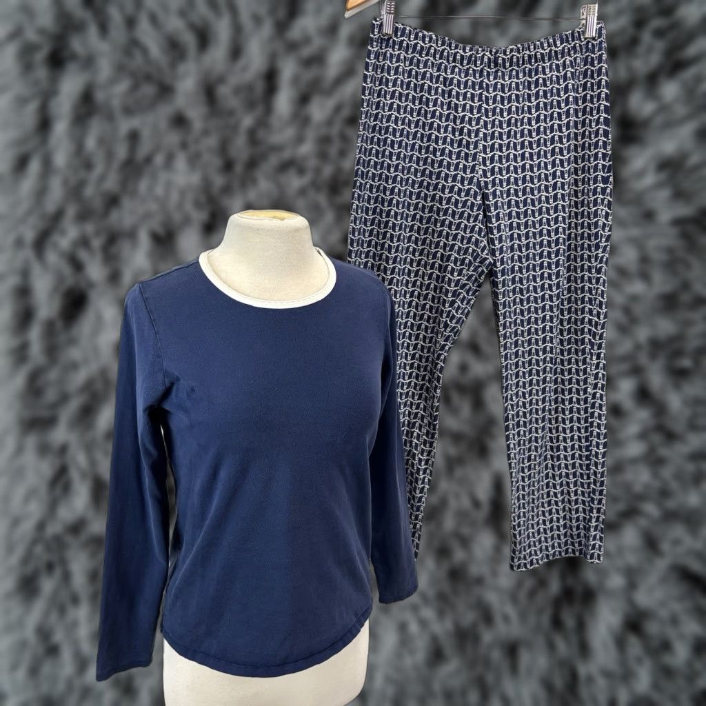 Lands' End VINTAGE Lands' End Pajama Set Women Size Small 6-8 Long Sleeve Cotton Blend Lighthouses Navy Pajamas Size S / US 4 / IT 40 - 1 Thumbnail
