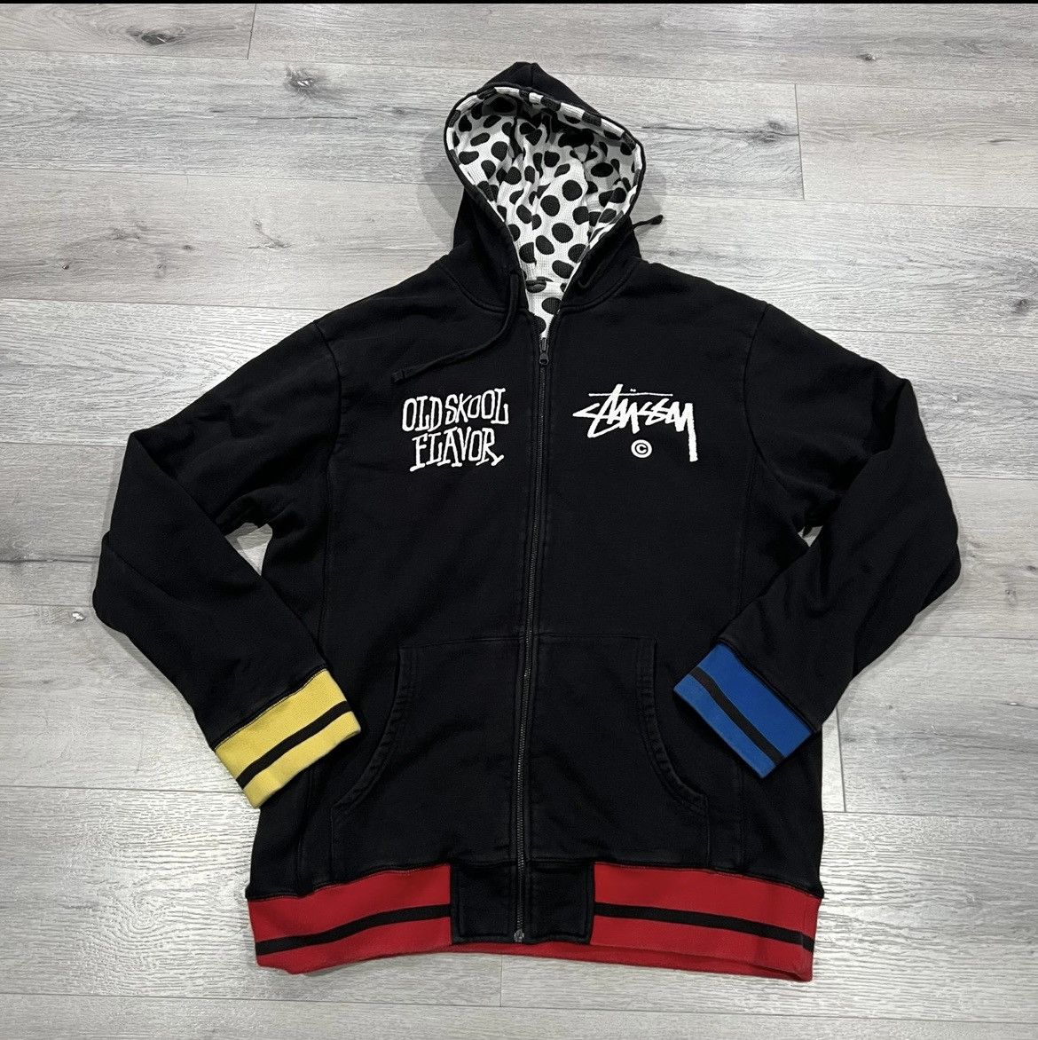 image of 90's Y2K Stussy Old Skool Flavor Reversible Hoodie XL in Black, Men's