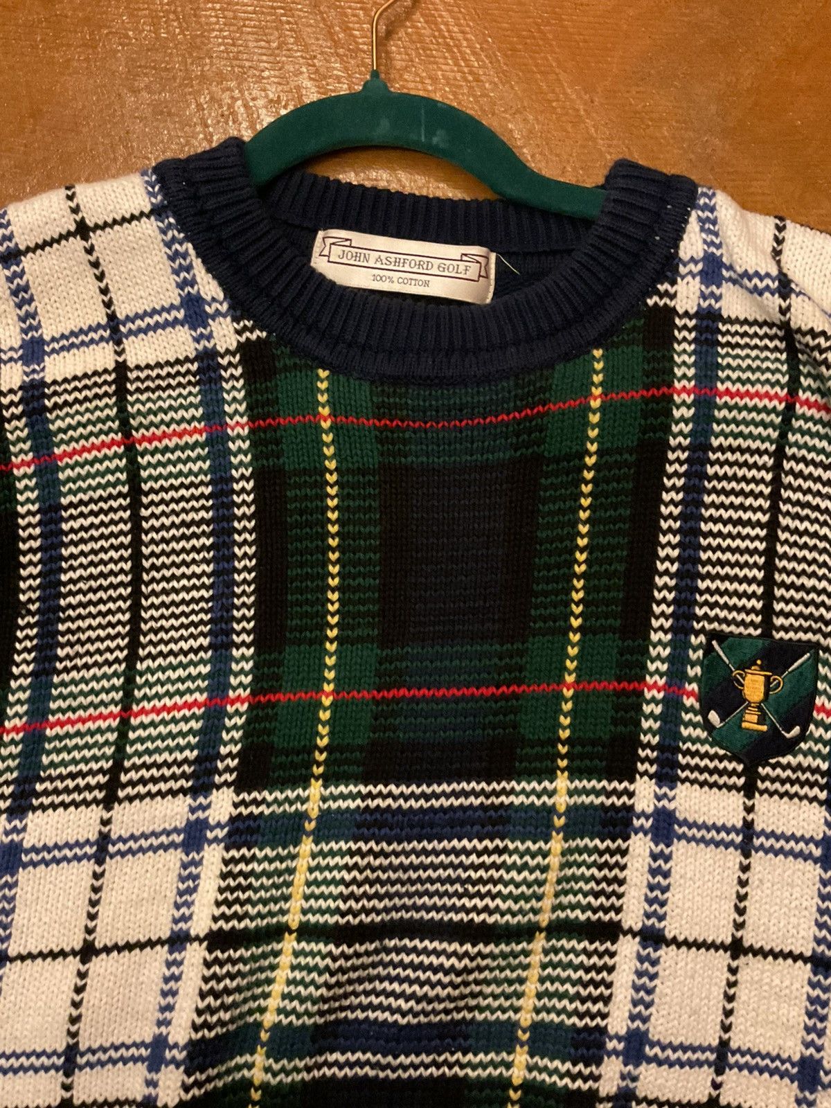 John Ashford John Ashford Men's Blue and Green Plaid Crewneck Sweater Size US XL / EU 56 / 4 - 6 Thumbnail