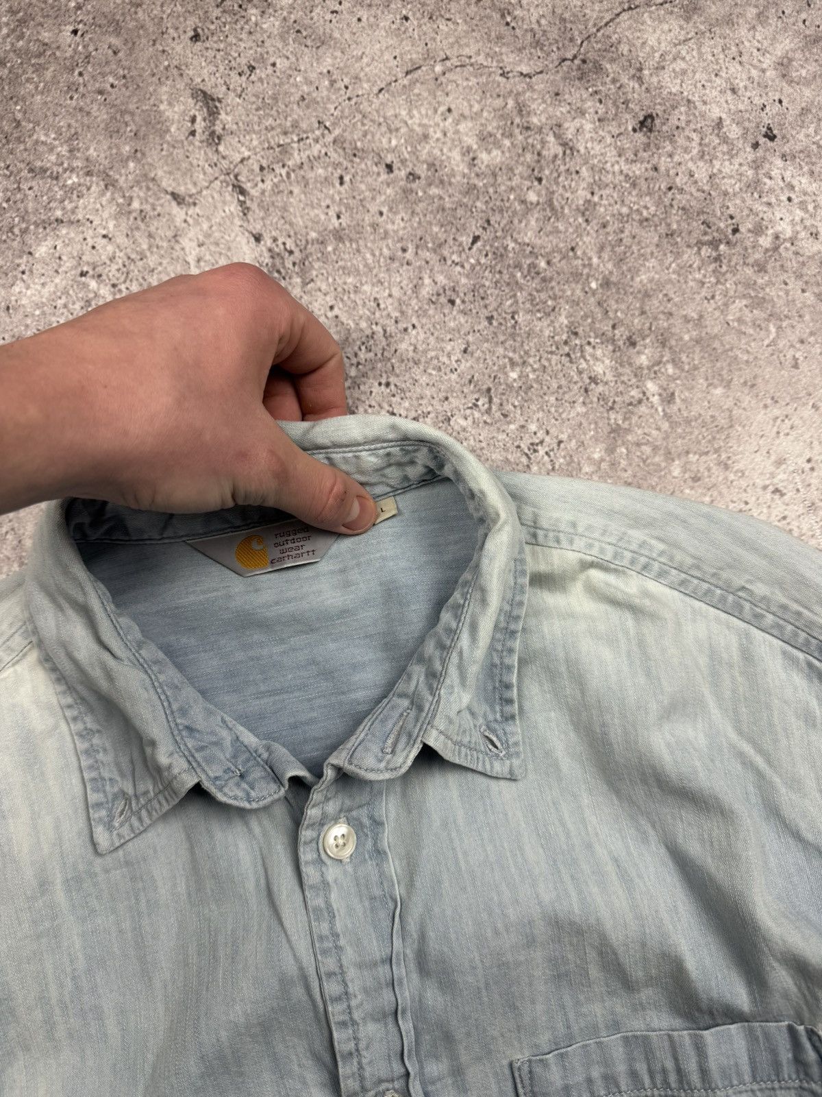 Carhartt Vintage Carhartt Y2K Distressed Faded Denim Shirt Japanesse Size US L / EU 52-54 / 3 - 4 Thumbnail