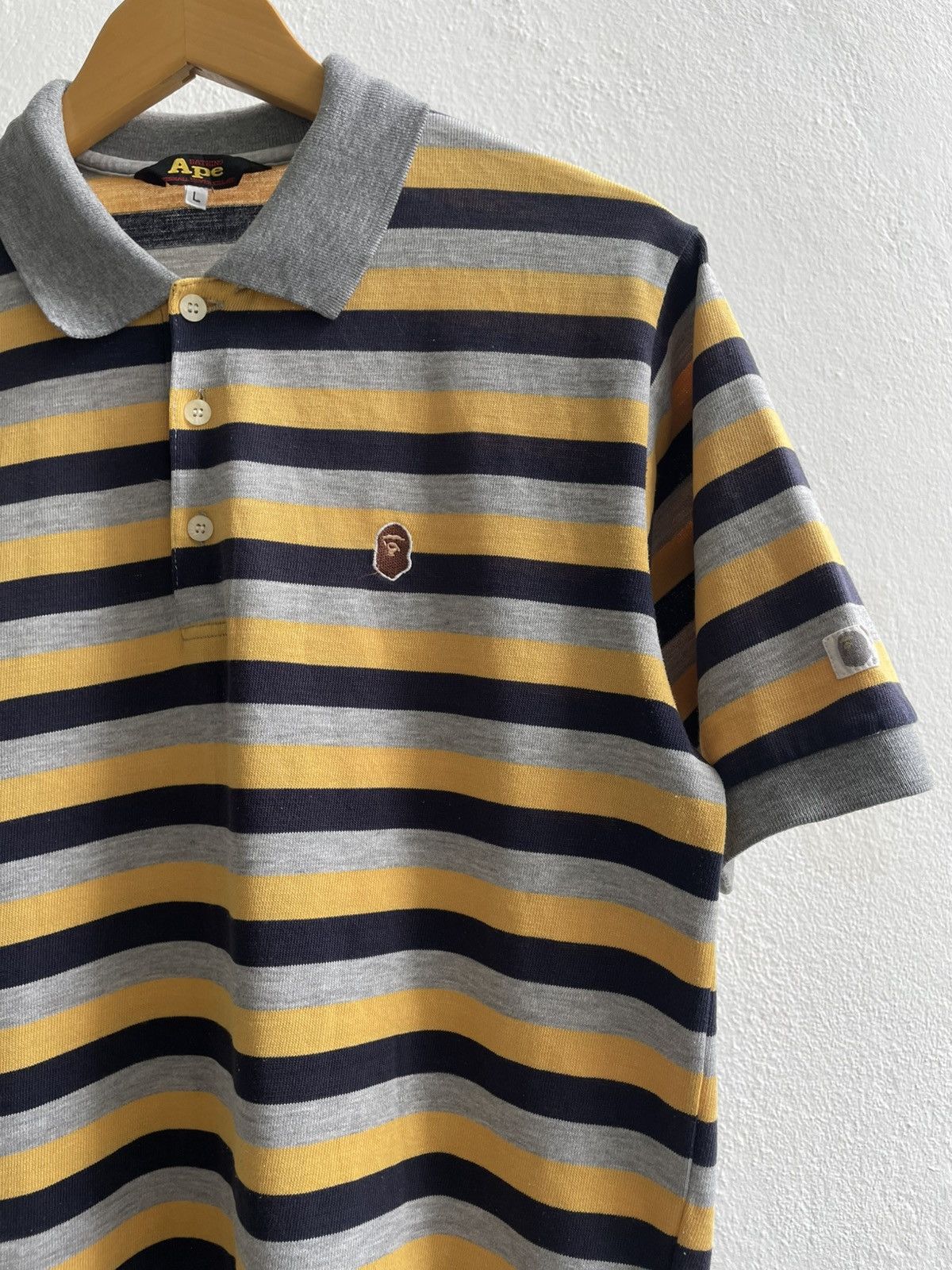Bape A Bathing Ape Embroiderd Ape Logo Striped Polo Shirts Size US L / EU 52-54 / 3 - 7 Thumbnail