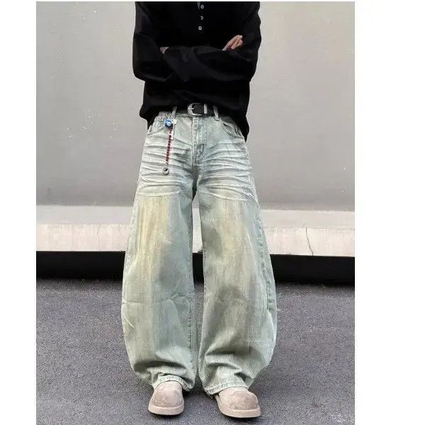 Japanese Brand Retro loose dirty dyed cat whisker jeans Size US 32 / EU 48 - 6 Thumbnail
