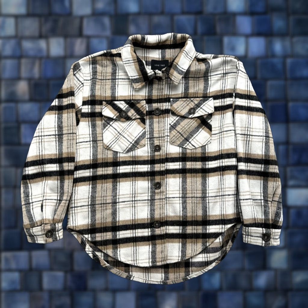 Vintage Love Tree Shacket Women’s Plaid Jacket Button Fleece Size S Tan Size S / US 4 / IT 40 - 1 Thumbnail
