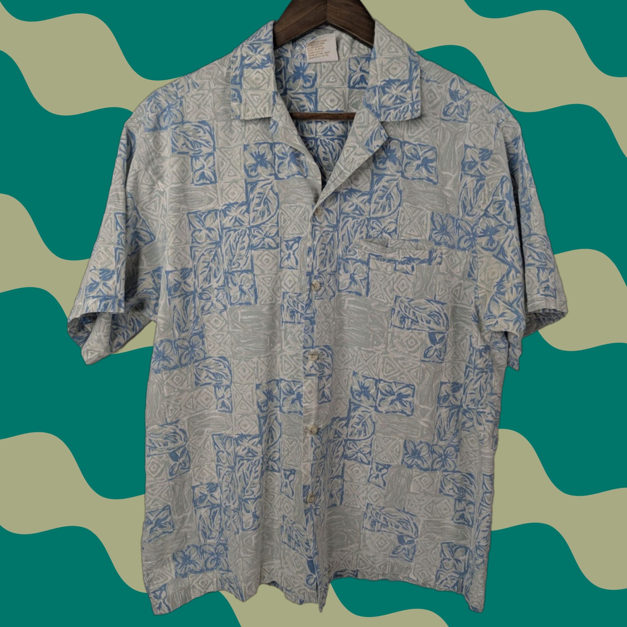Vivobarefoot VTG Go Barefoot Camp Collar Shirt Men's Large Light Grey Blue Hawaiian Aloha Size US L / EU 52-54 / 3 - 1 Thumbnail