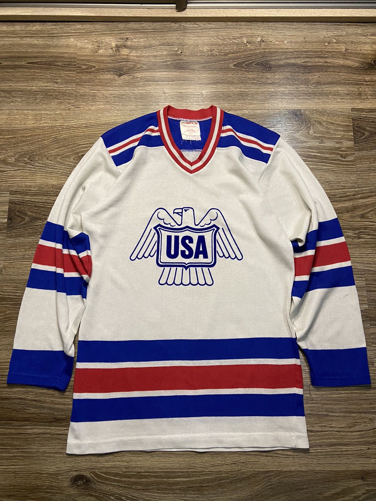 image of Hockey Jersey x USA Olympics 70's Usa National Team Ice Hockey Shirt Jersey Vintage Sk in Blue/Red/