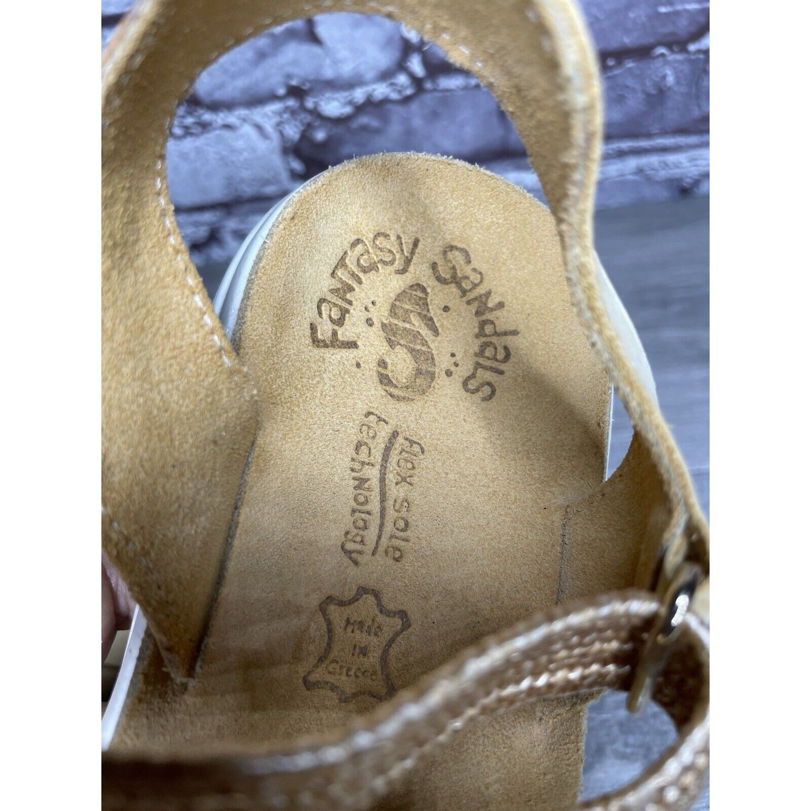 Other Fantasy Sandals Tan Nubuck Fabric Cross Strap Wedge Flex Sol Size US 8.5 / IT 38.5 - 12 Thumbnail