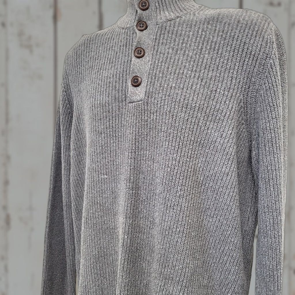Vintage GH Bass Mens Henley Sweater Large Gray Sherpa Lined Collar Long Sleeve 4 Button Size US L / EU 52-54 / 3 - 1 Thumbnail