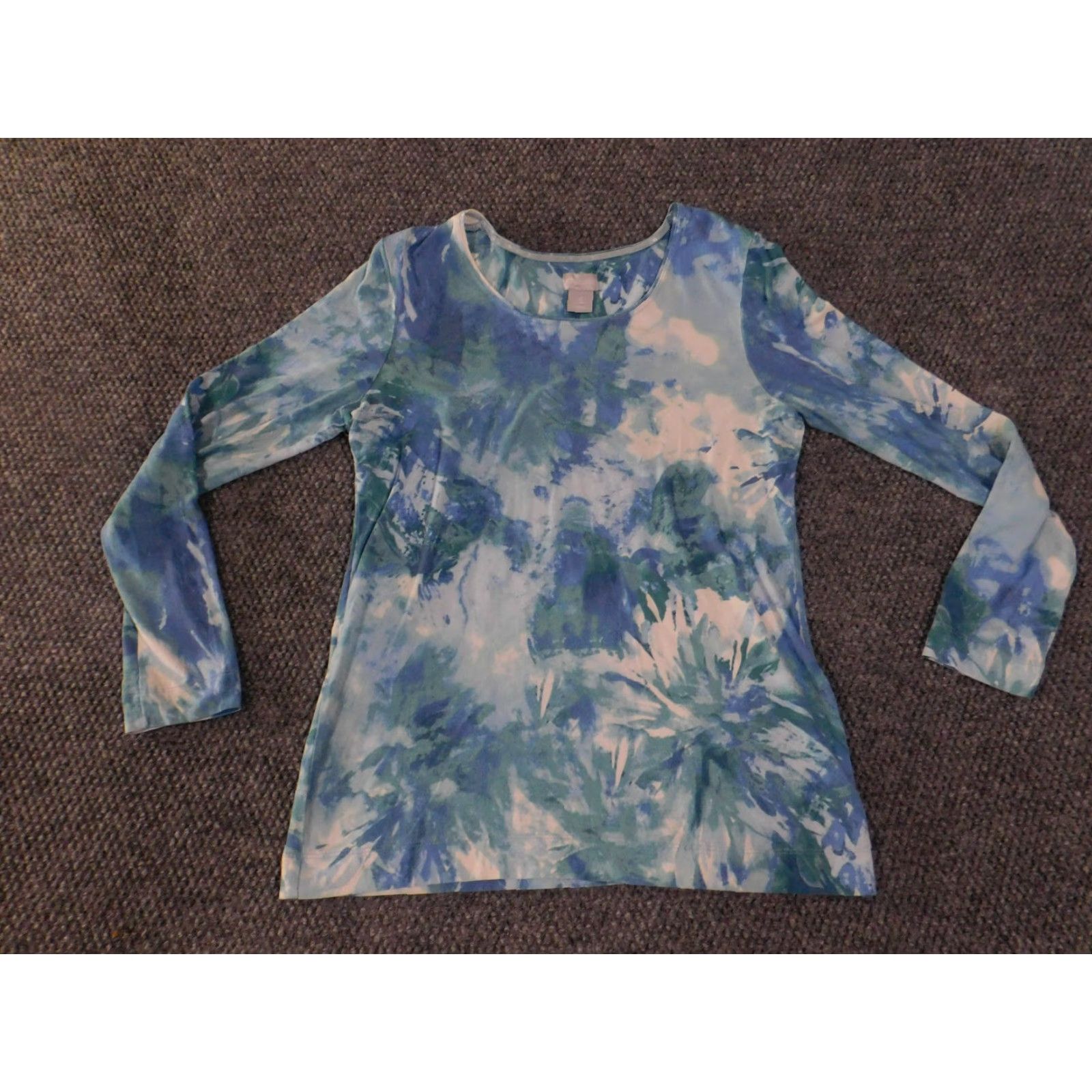 Vintage Chico's Blouse Shirt Women 0 Blue Floral Abstract Knit Rayon Spandex Lightweight Casual Size XS / US 0-2 / IT 36-38 - 3 Thumbnail
