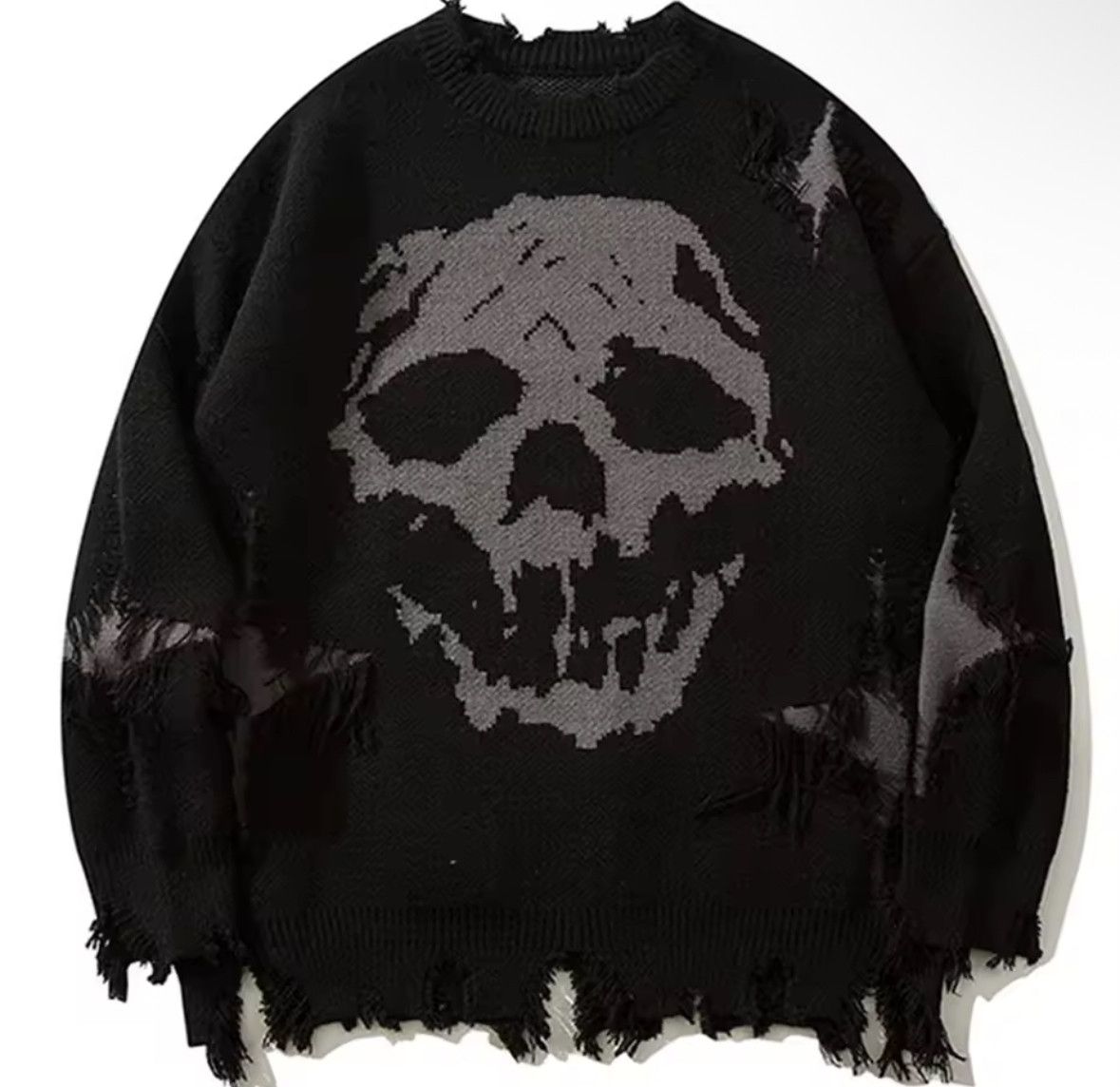 Other Streetwear Grunge Skull Ripped Sweater Jacquard Knitwear Size US M / EU 48-50 / 2 - 1 Thumbnail
