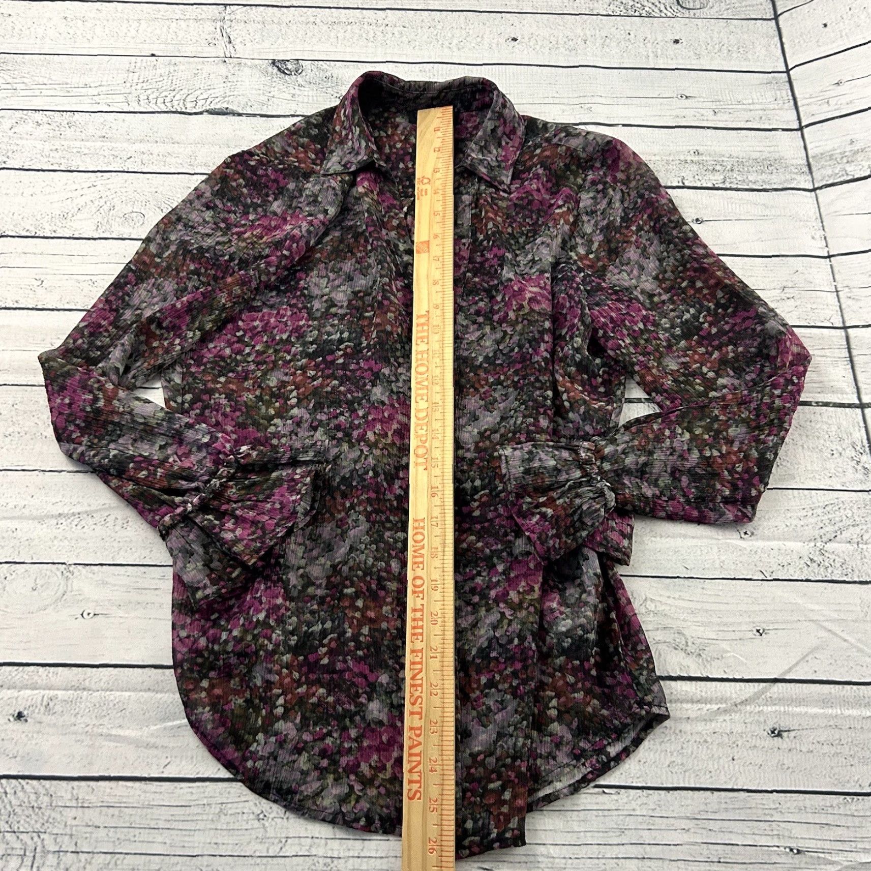 Paige PAIGE Silk Long Ruffle Sleeve Floral Button Front Shirt Women's XS Black Size XS / US 0-2 / IT 36-38 - 3 Thumbnail
