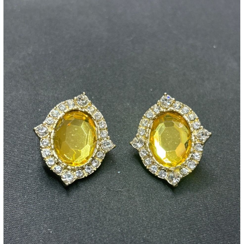 Other Elegant Gold & Yellow Crystal Clip-On Earrings With Rhinesto Size ONE SIZE - 5 Thumbnail