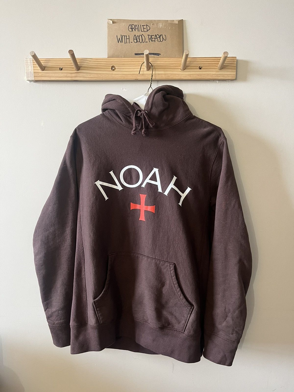 image of Noah Cross Logo Hoodie in Brown, Men's (Size Medium)