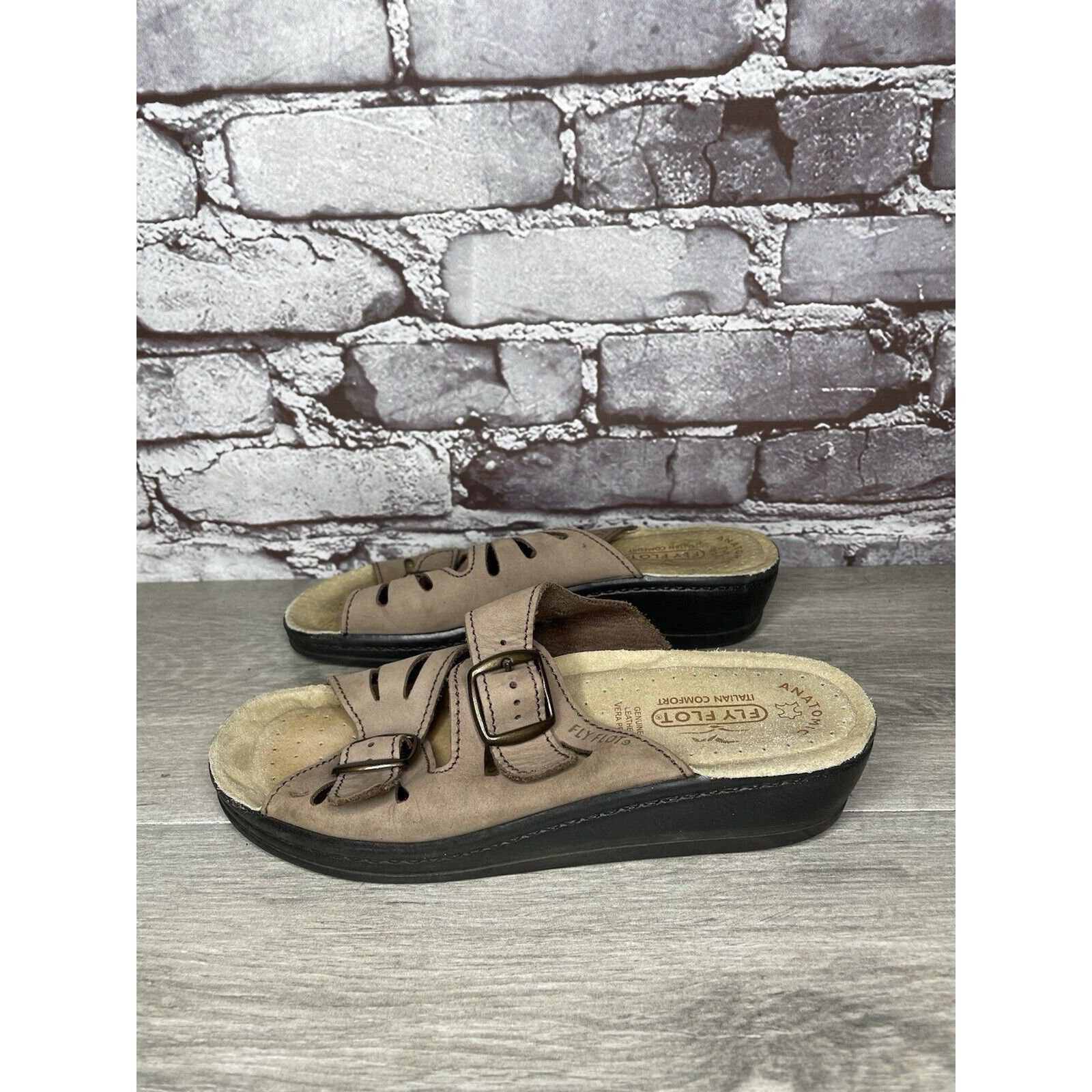 Other Fly Flot Taupe Nubuck Leather Strap Slides Wedge Sandals Wom Size US 6.5 / IT 36.5 - 12 Thumbnail