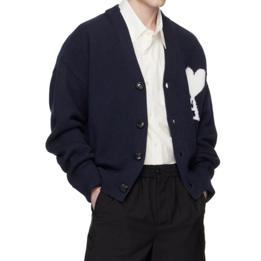 AMI AMI Paris Navy Ami de Cœur Cardigan Size Large Size US L / EU 52-54 / 3 - 4 Thumbnail