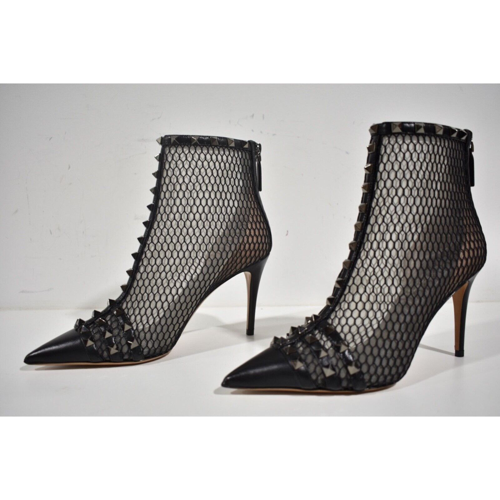 Valentino Valentino Rockstud Black Mesh Leather Stud Heel Pointed Size US 7 / IT 37 - 10 Thumbnail