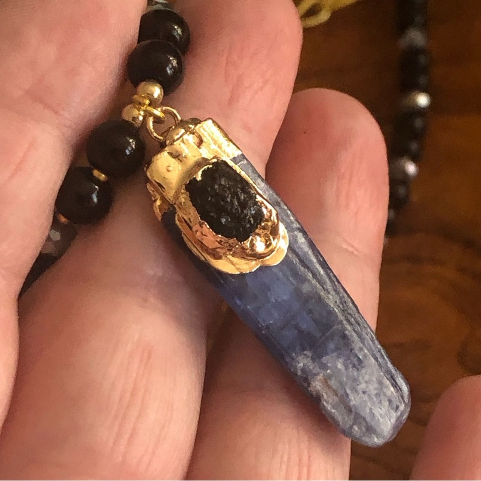 Handmade Handcrafted repurpose kyanite and black onyx Pearl necklace Size ONE SIZE - 2 Thumbnail