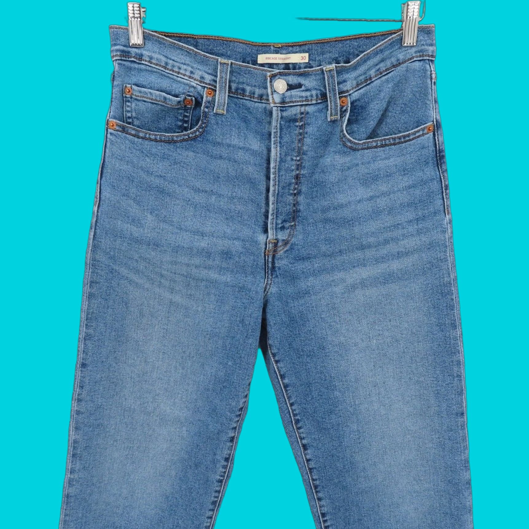 Levi's VINTAGE Levi's Ribcage Straight Jeans Women 30 Medium Blue Denim 5-Pocket Button Fly Rise High 90s Size 30" / US 8 / IT 44 - 1 Thumbnail