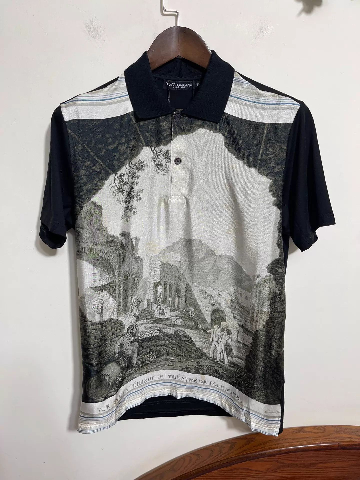 Dolce & Gabbana DG Slim Fit Silk-Cotton Roman Temple Polo 50 Size US M / EU 48-50 / 2 - 1 Thumbnail
